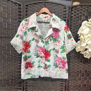 Victoria’s Secret gold label vintage lace floral boxy top large oversized